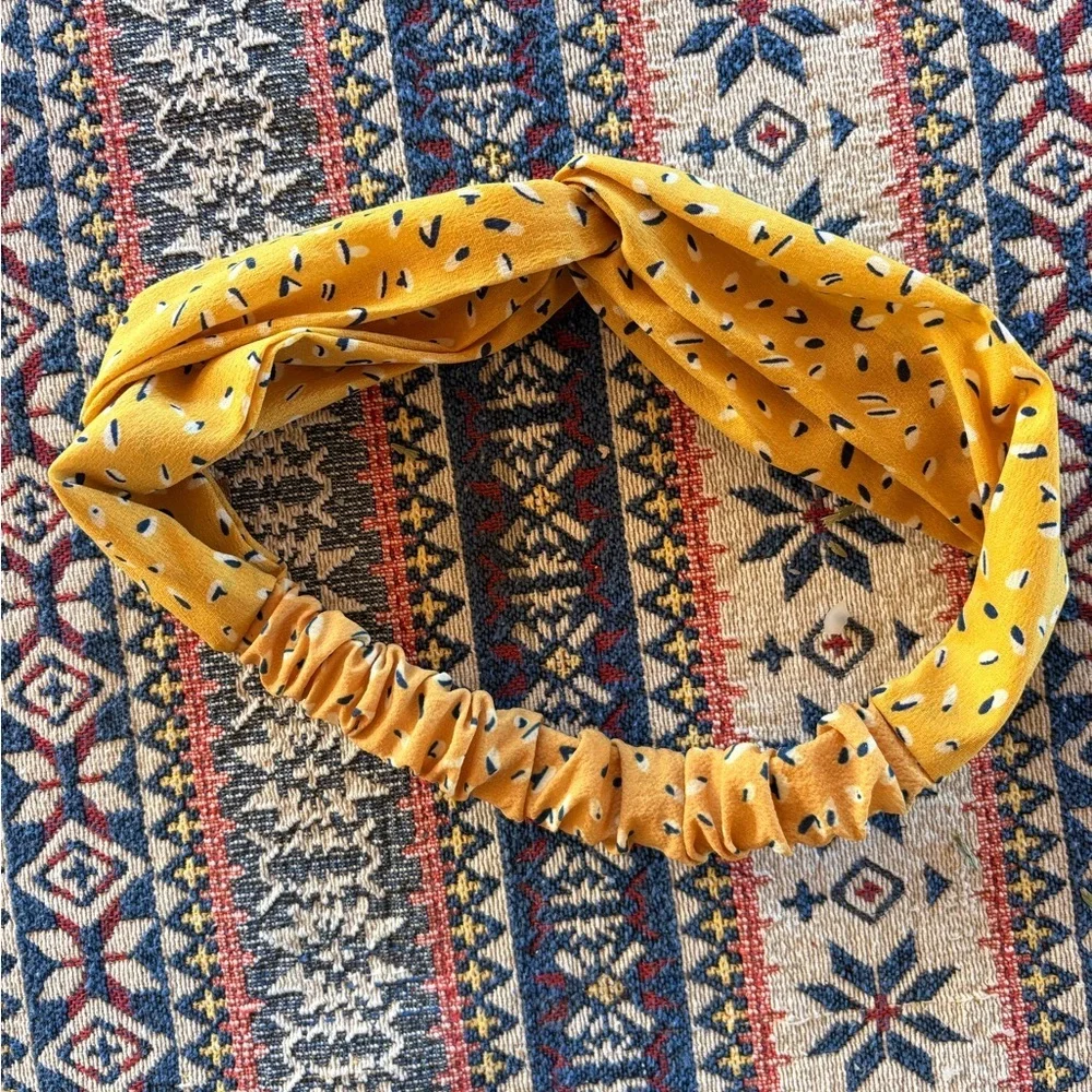J Crew Twist Knot Stretchy Yellow Patterned Headband